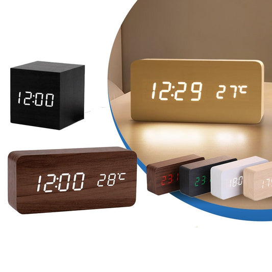 Alarm Clock Table Clock LED Digital Wooden - nurp surp